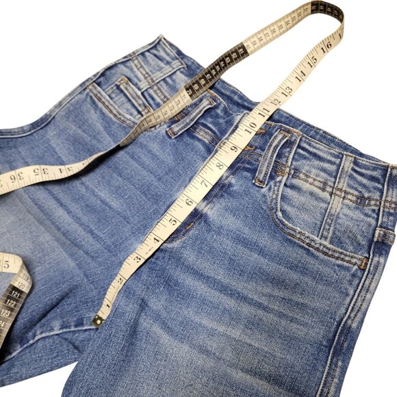 Flying Monkey Blue Boot Cut Jeans Frayed Raw Hem Cropped Ankle High Rise Size 26 - Picture 16 of 16